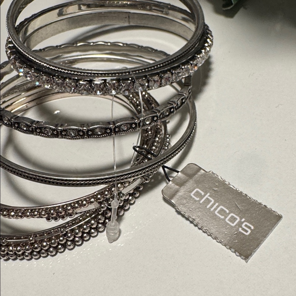 Chico’s Silver Tone Stackable Bangle Bracelet Set. (BR222) - Picture 10 of 14